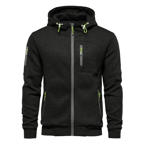 Image of VANVENE Mens Hoodie Sweatshirt Jackets Lightweight Long Sleeve Zipped Hoodie Jumper Top Sweaters New-Black XL
