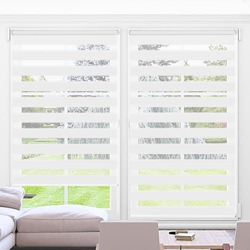 Image of Kokorona Day and Night Blinds Zebra Roller Blinds for Windows, Dual Layer Fabric Zebra Blinds for Doors, Light Filtering Privacy Day Night Shades, 60cm Wide x 230cm Drop, White