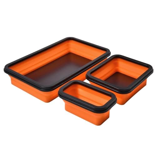 Image of LEONTOOL Collapsible Magnetic Parts Tray Set of 3 Sizes - Foldable Silicone Tool Tray Storage Organizer Double-Sided Magnetic Bowl for Screw, Bolts, Nuts, Washers, Pins and Other Small Metal Parts