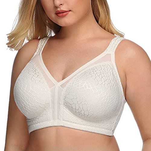 Image of DotVol Women's Full Coverage Minimizer Bra Comfort Wirefree Non Padded Plus Size Everyday Bra(38D, White)