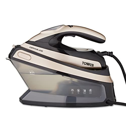 Image of Tower T22024GLD Ceraglide Steam Generator with 135g/min Continuous Steam, 3 Steam Settings, Fast Heat Up, Self Clean Mode, 1.5L Tank Capacity, Champagne Gold & Black, 2400W