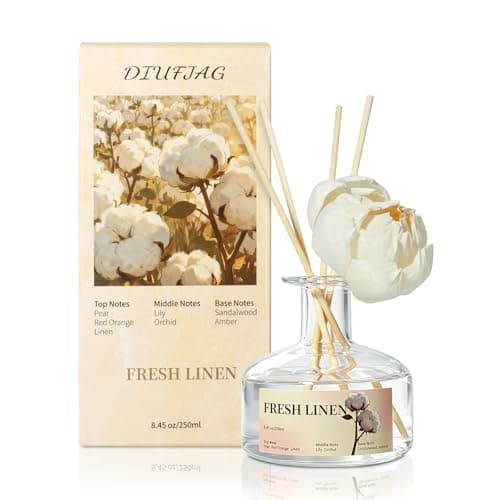 Image of 8.45 oz Fresh Linen Scent Diffusers with 6 Reed Sticks,250ml Reed Diffuser for Bathroom Room Air Freshener, Last up for 50 Days