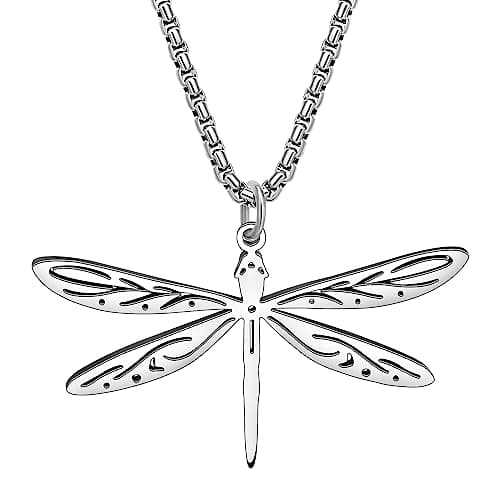 Image of RAIDIN Stainless Steel Cute Dragonfly Necklace Pendant for Women Girls 18K Gold Silver Plated Insect Necklaces Minimalist Simple Jewelry Gifts for Her Mom (Silver-038)