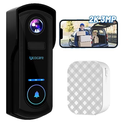 Image of UCOCARE Video Doorbell Wireless with Chime, 2K 3MP WiFi Camera, 10000mAh Battery, PIR Motion Detection, Voice Message, Night Vision, 2-Way Audio, IP67, Support SD Card & Cloud Storage, Black (P3)