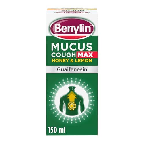 Image of Benylin Mucus Cough Max Honey and Lemon Flavour (1x 150ml), 100 mg/5 ml Cough Syrup, Reduces Cough Intensity, For Deep Penetrating Relief, Cough Medicine for Adults