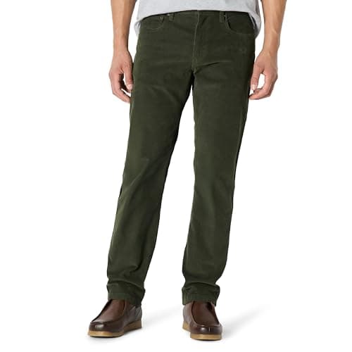 Image of Amazon Essentials Men's Straight Fit 5 Pocket Corduroy Trousers, Dark Olive, 30W / 32L