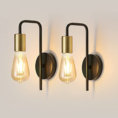 Image of Osairous 2 Pack Vintage Wall Lights, Industrial Interior Wall Lamps, Retro Iron Wall Spotlight for Bedroom, Hallway Bar, E27, IP20, Black Colour, Without Bulb