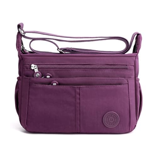 Image of FORRICA Women Shoulder Bag Multiple Pockets Casual Crossbody Bag Lightweight Water-Resistant Polyester Messenger Bag for Travel Commuting Purple