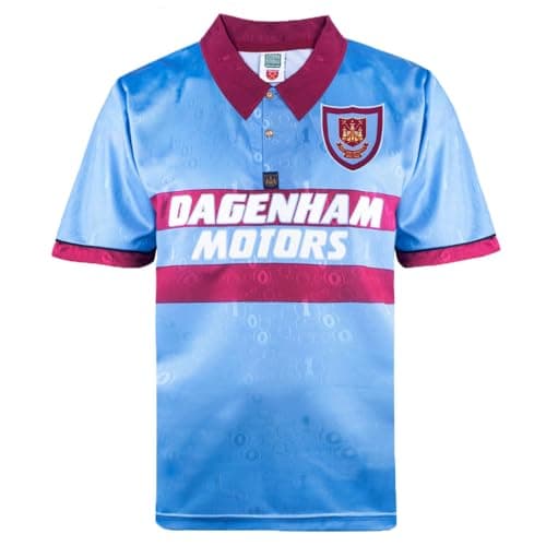 Image of Score Draw West Ham United 1995 Away Centenary Retro Shirt Sky/Claret Medium Polyester