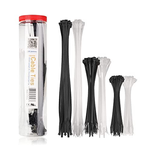 Image of Cable Matters 200-Pack Cable Ties, Assorted 15cm 20cm 30cm Self-Locking Nylon Zip Ties, Black and White Tie Wraps for Indoor and Outdoor Use
