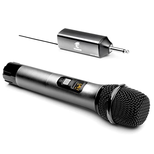 Image of TONOR Wireless Microphone, UHF Metal Cordless Handheld Mic System with Rechargeable Receiver, 1/4” Output for Amplifier, PA System, Singing Karaoke Machine, 60 m (TW620), Grey