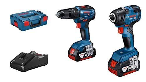 Image of Bosch Professional 18V System Cordless Combi Kit: GSB 18V-55 + GDR 18V-200 (including 2x 3.0Ah battery, charger GAL 18 V-20, L-BOXX) - Amazon Exclusive Set