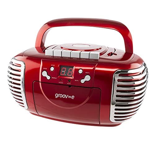 Image of Groov-e Retro Boombox CD Player with Cassette, FM Radio Tuner, 3.5mm AUX in Socket for Smartphones & LED Display - Red, GVPS813/RD