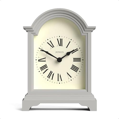 Image of Jones Clocks® Bistro mantel clock | Small classic arch top carriage clock design | Grey | Contemporary classic style for mantel, desk, table, shelf and bedside