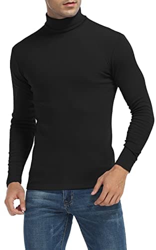 Image of MLANM Men's Turtleneck Jumper Slim Fit Tops Turtleneck Long Sleeve Shirts Pullover High Roll Neck Tops Sweater, Black 2XL