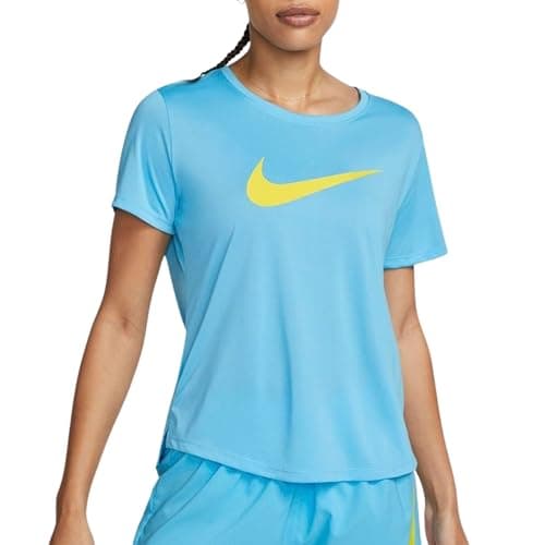 Image of NIKE DX1025-416 W NK ONE DF SWSH HBR SS T-Shirt Women's Baltic Blue Size S
