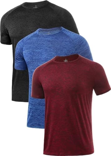 Image of Ullnoy 3 Pack Dry Fit Sports T Shirts Mens Breathable Gym Workout T Shirts Mens Moisture Wicking Short Sleeve Running Tees Black/Dark Blue/Wine M