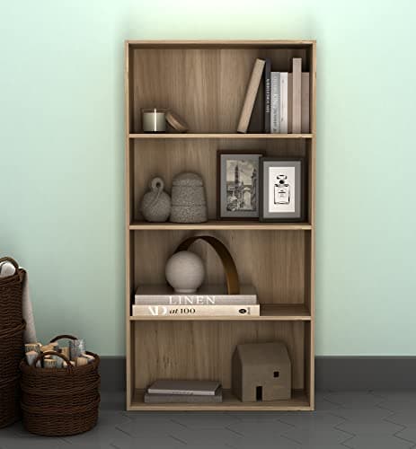 Image of URBNLIVING 4 Tier Wide Wooden Bookcase Cupboard Storage Shelving Display Shelf Cabinet Unit (Oak)