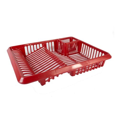 Image of Amee Houseware Large Plastic Dish Drainer with Utensil Holder – Sloped Base & Anti-Slip Feet Drainer For Kitchen – Drying Dish Rack for Plates, Bowls & Cutlery (Red, Pack of 1)