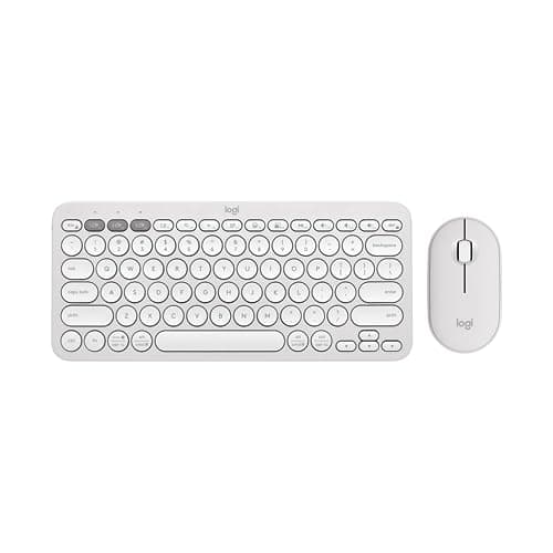Image of Logitech Pebble Keys 2 K380s, Multi-Device Bluetooth Wireless Keyboard + Pebble Mouse 2 M350s Slim Bluetooth Wireless Mouse, QWERTY UK - White