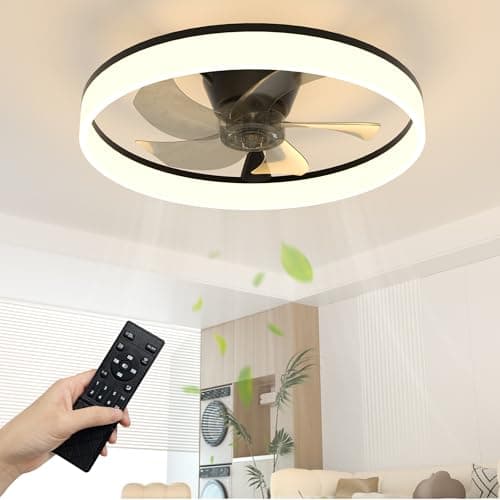 Image of NIORSUN 50cm Ceiling Fans with Lights and Remote, 6 Speeds Modern Smart LED Ceiling Fan Light, 3000K-6500K Dimmable Quiet Fan Lights Ceiling for Bedroom Living Room Dining Room (Black)