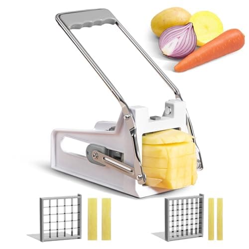 Image of ANJUKE Professional Potato Chipper,Durable Plastic Stainless Steel Chip Cutter with 9mm and 12mm Replacement Blades,Perfect for Homemade French Fries-Gray