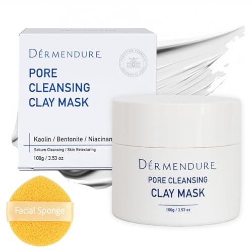 Image of Dermendure Deep Pore Cleansing Clay Mask for Face, Mud Mask for Oily Skin, Blackhead Remove Mask - with Bentonite and Amazonian White Clay - Oil Control, Niacinamide Brightening, Pore Purifying, 100g