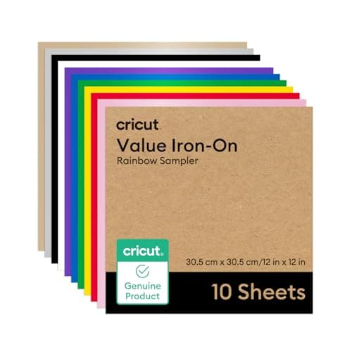 Image of Cricut HTV Heat Transfer Vinyl | Rainbow | 30.5 cm × 30.5 cm | 10 Pack | Iron-On HTV Vinyl for Fabric, Ideal for Custom T-Shirts & DIY Projects