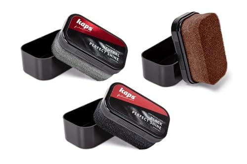 Image of Kaps Shoe Shine Sponge 3 Pack - Black Brown Tan Neutral Polish for Leather Footwear Boots Handbags Belts Wallets Jackets - Instant Gloss Results - Perfect