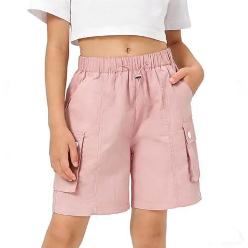 Image of Rolanko Girls Shorts Sports Active Summer Cargo Shorts Teen Kids Running Gym Parachute Short Pants, Pink, Size: 10-11 Years/150