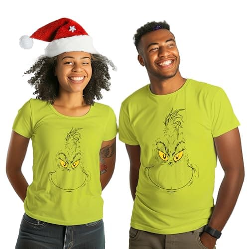 Image of United Labels Grinch Unisex Green Crew Neck T-Shirt Short Sleeve for Men and Women Top Christmas, Green, XL