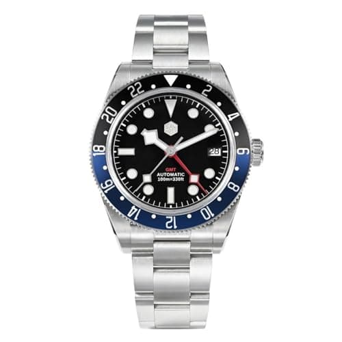 Image of Luxury Stainless Steel Mens Dress Watch Silver Dial 39.5mm NH34 GMT Man Watches Father Husband Gift (Black Blue)