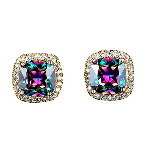 Image of Silver Stud Earrings For Women Stainless Steel Cz Studs Earrings,Helix Piercing Cartilage Earrings,Hypoallergenic Cubic Zirconia Square Studs,Coloured Sleeper Earrings,Lightweight Diamond Earrings
