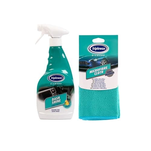 Image of Bundle of Triplewax Dash Shine 500ml + Microfibre Cloth Cleans, Restores & Protects Dashboard with Anti-Static Finish Car Interior Detailing Kit
