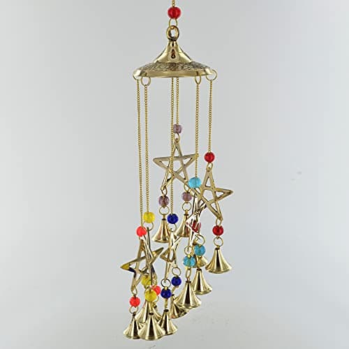 Image of Pentagram Brass Windchime Witch Home Decor Garden Hanging Bells Ornament Suncatcher Magic Wiccan Celtic Alternative Outdoor H46cm