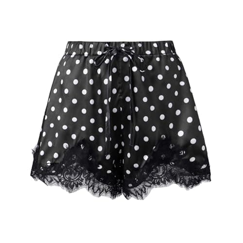 Image of FeMereina Women Satin Silk Lace Shorts Polka Dot Shorts Low Rise Micro Mini Short Y2k Going Out Pettipants Slip Bottoms (Black, M)