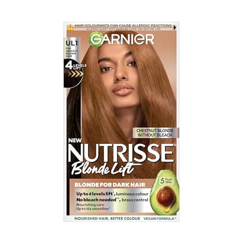 Image of Garnier Nutrisse Hair Colour, Blonde Lift Hair Dye, Vegan, UL1 Chestnut Blonde Lift,100% Grey Coverage and 4 Levels of Lift, No-ammonia, Vegan for Rich, Subtle Chestnut Blonde Hues & Luminous Finish