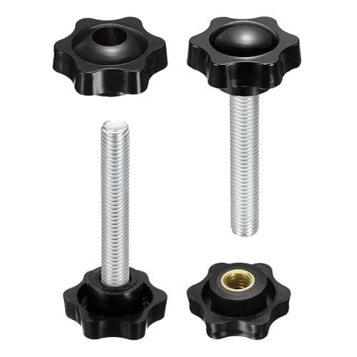 Image of sourcing map 2 Set Star Knobs M10 x 80mm Male + M10 Female Thread 38mm Head Metric 6-Star Threaded Stud Clamping Handles Screw in Through Hole Hand Jig Knob Thumb Screws, Black