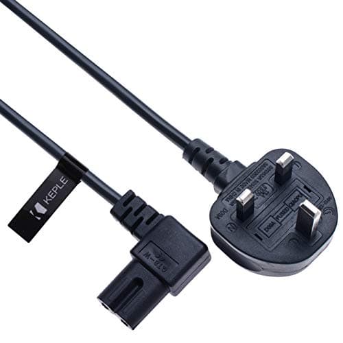 Image of 2 Pin Mains Power Lead Fig Figure 8 Right Angle Flat Cable Compatible with PS4 PS5 Samsung Panasonic JVC Philips LG Sony TV | Canon Pixma HP Brother Printer | 90 Degree Angled UK 2m (Black)