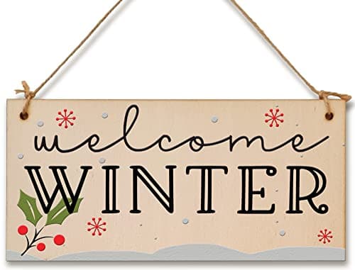 Image of welcome winter Decorative Christmas Sign Seasonal Snowy Scene Handmade Wooden Hanging Wall Plaque Gift