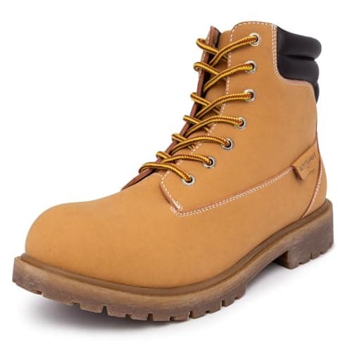 Image of Nautica Mens Casual Lace Up Ankle Boots High Water & Slip Resistant Outdoor Lightweight Utility Leather Shoes for Work, Winter, Walking, Construction., Honey-pattox, 10.5