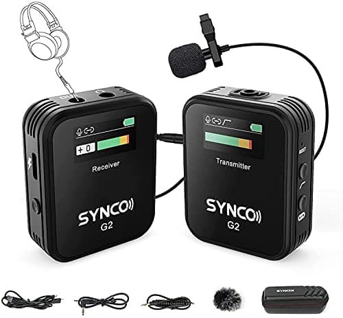 Image of Wireless Lavalier Microphone, SYNCO G2(A1) 2.4G Lapel Clip Mic System for Vlogging Youtube Live Streaming, Compatible with Smartphone Tablet Laptop Camera DSLR, Wireless-Lavalier-Microphone-System-Mic