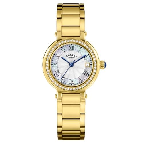 Image of Rotary Ladies Heritage Mother of Pearl Dial Stone Set Gold Plated Stainless Steel Bracelet Watch