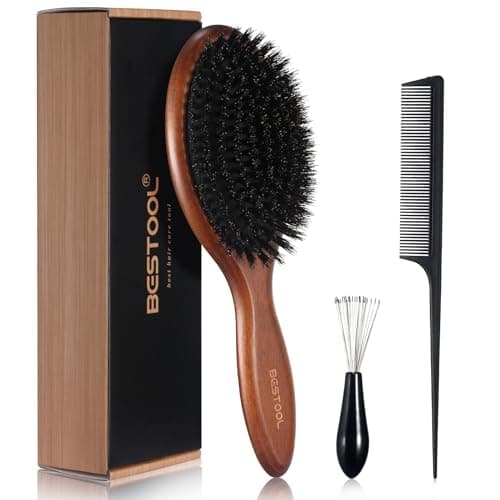 Image of BESTOOL Hair Brush, Boar Bristle Hair Brush for Women Men Children, Beech Paddle Natural Boar Bristle Brush for Thin, Fine Hair, Improve Hair Texture (Beech)