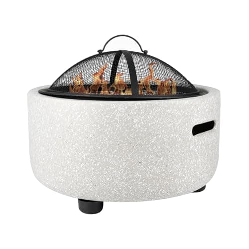 Image of Gardenwize - MGO Firepit & BBQ – Portable Stone-Look Outdoor Fire Pit with Grill, Mesh Cover & Steel Poker, 45x34cm
