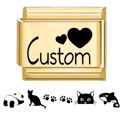 Image of Jodimitty Custom Engraved Italian Charm Gold Stainless Steel Charm Personalised Gift, DIY logo & Text, Glossy Finish, 10x9mm, fits all 9mm Bracelet