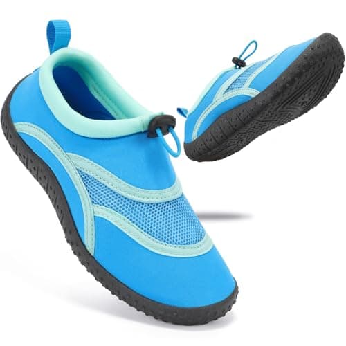 Image of STQ KIDS Water Shoes Kids Aqua Socks Boys Girls Beach Swim Quick Dry Non Slip Wetsuit Toddler Wet Swimming Pool Sea Surf Childrens Barefoot Sand Sports Outdoor Summer Malibu Blue 13 UK Child