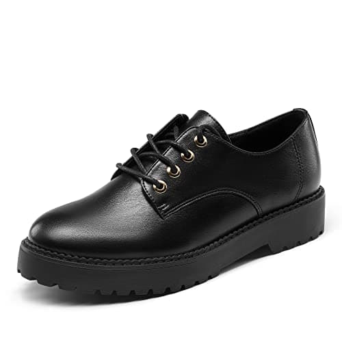 Image of DREAM PAIRS Women's Oxford Shoes, Elegant Crocodile-Patterned Upper, Comfortable Foam Footbed, Non-Slip TPR Outsole, Lace-Up Design, for Office, School, Casual Wear, Size 7,Black/pu,SDOX2202W-E
