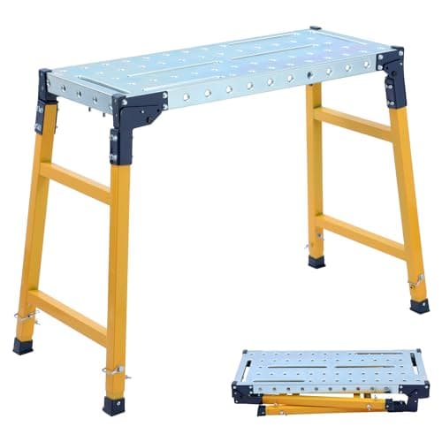 Image of TOPWAY Foldable Adjustable Work Platform, 500kg Load Capacity, Carbon Steel Anti-Skid Surface Hop Up Work Bench Folding Scaffolding for Indoor Outdoor Jobs, 90 x 36 x 120.5cm