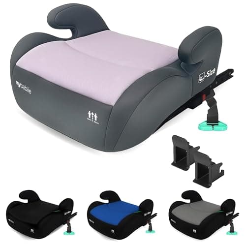 Image of My Babiie MBCSB20 Child Booster Seat - ISOFIX, R129 i-Size 125-150cm (Group 3, 6 to 12 Years Approx.) Portable Kids Car Seat, Comfortable, Compact, Lightweight, Ideal for Travel - Pink & Grey